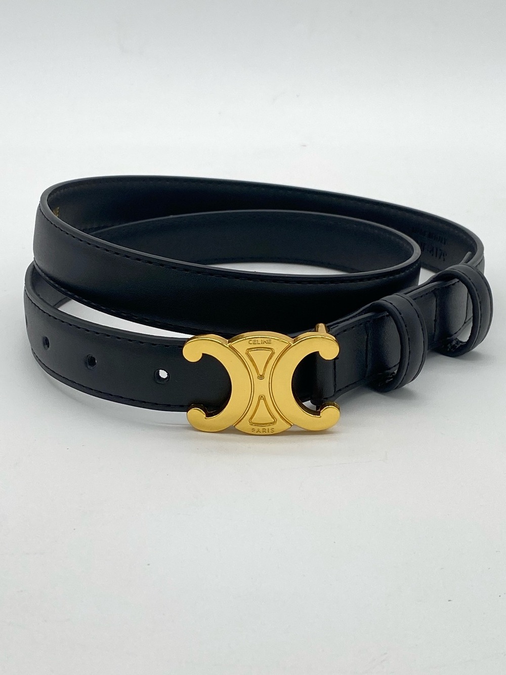 Celine Triomphe Gold Logo Black Leather Belt 105 CM/XL - Picture 8 of 16